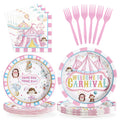 Grencian 96Pcs Pink Circus Party Supplies – Carnival Plates & Napkins Set