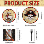 Grencian 96 Pcs Pirate Party Tableware Set – Plates, Napkins & Forks (Serves 24)