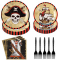 Grencian 96 Pcs Pirate Party Tableware Set – Plates, Napkins & Forks (Serves 24)