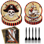 Grencian 96 Pcs Pirate Party Tableware Set – Plates, Napkins & Forks (Serves 24)