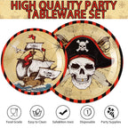 Grencian 96 Pcs Pirate Party Tableware Set – Plates, Napkins & Forks (Serves 24)