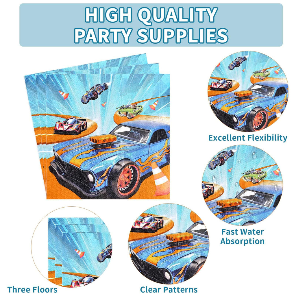 Grencian 96 Pcs Racing Car Party Supplies — Plates, Napkins & Forks for 24