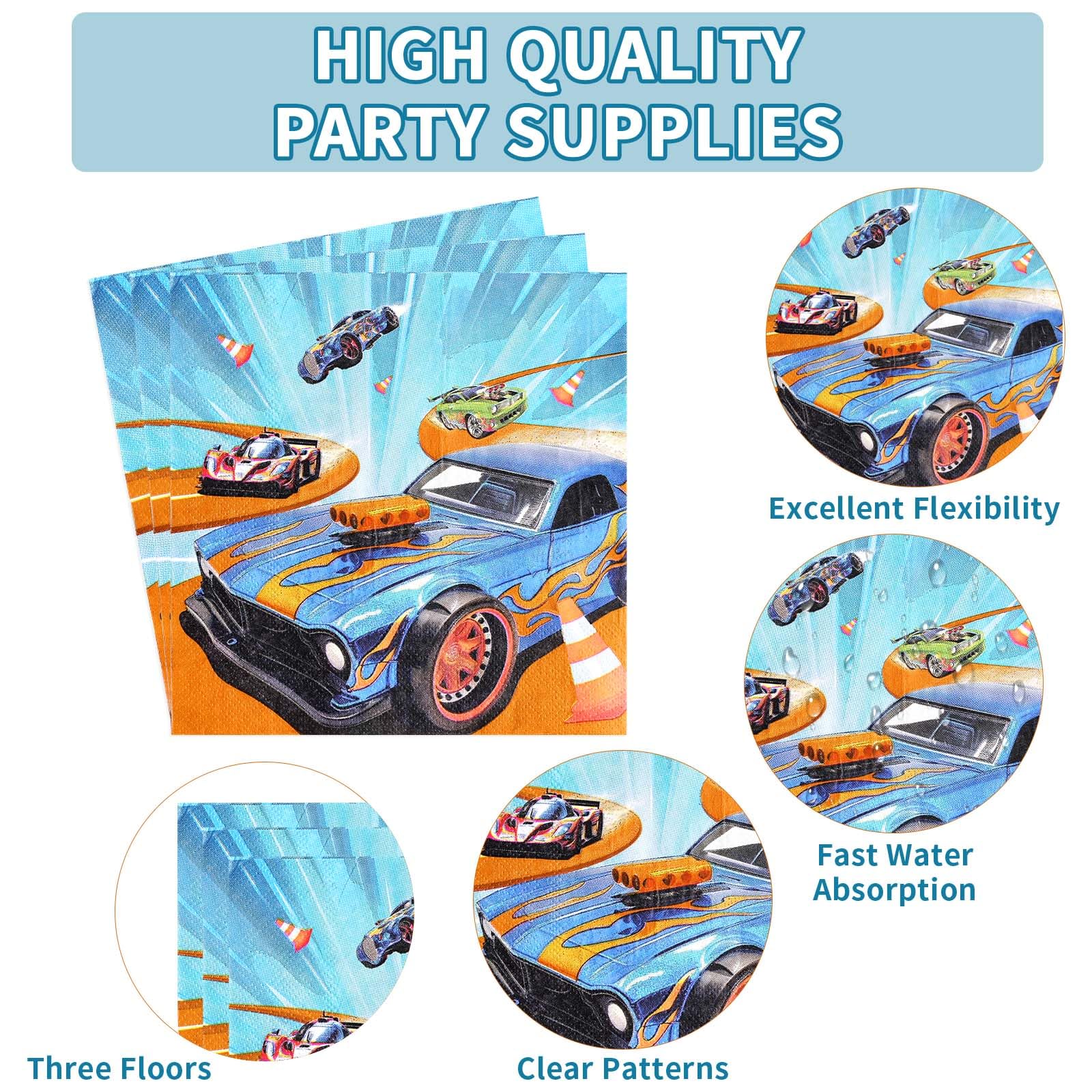Grencian 96 Pcs Racing Car Party Supplies — Plates, Napkins & Forks for 24