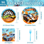 Grencian 96 Pcs Racing Car Party Supplies — Plates, Napkins & Forks for 24
