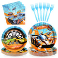Grencian 96 Pcs Racing Car Party Supplies — Plates, Napkins & Forks for 24