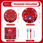 Grencian 96Pcs Spider 3rd Birthday Party Supplies – Hero Plates, Napkins & Forks (Serves 24)