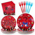 Grencian 96Pcs Spider 3rd Birthday Party Supplies – Hero Plates, Napkins & Forks (Serves 24)