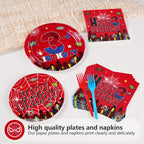 Grencian 96Pcs Spider 3rd Birthday Party Supplies – Hero Plates, Napkins & Forks (Serves 24)