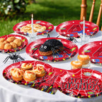 Grencian 96Pcs Spider 4th Birthday Party Supplies – 24 Guests, Red & Blue Hero Theme Plates, Napkins & Forks