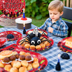 Grencian 96Pcs Spider 4th Birthday Party Supplies – 24 Guests, Red & Blue Hero Theme Plates, Napkins & Forks