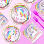 Grencian 96 Pcs Unicorn Birthday Party Set – Rainbow Plates, Napkins & Forks for 24