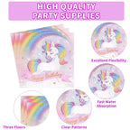 Grencian 96 Pcs Unicorn Birthday Party Set – Rainbow Plates, Napkins & Forks for 24