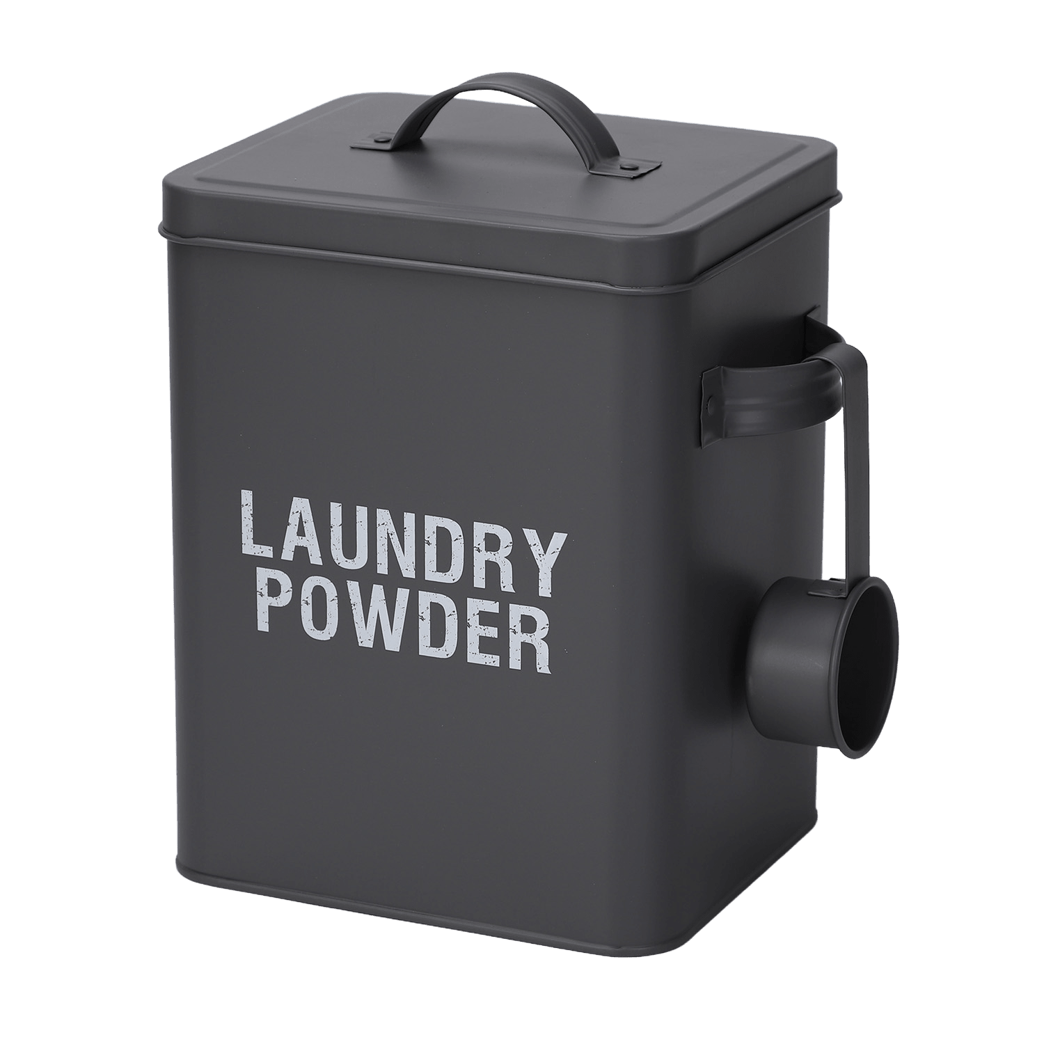 Grey Laundry Powder Tin Box with Handle and Scoop