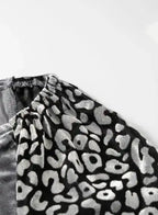 Grey Leopard Velvet Lantern Sleeve Blouse Women UK