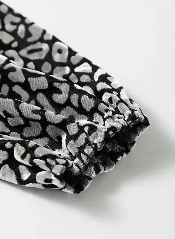Grey Leopard Velvet Lantern Sleeve Blouse Women UK