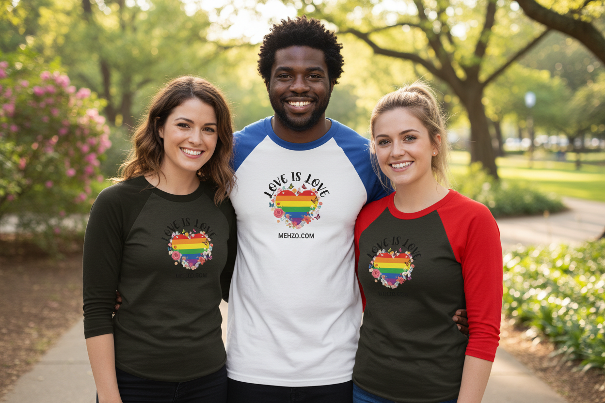 MEHZO LOVE IS LOVE Unisex 3/4 sleeve Raglan T-shirt