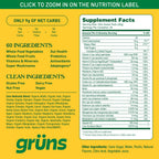 Grüns Adults Super Greens Multivitamin Gummies – 60+ Nutrients, 6g Fiber, 28 Pack