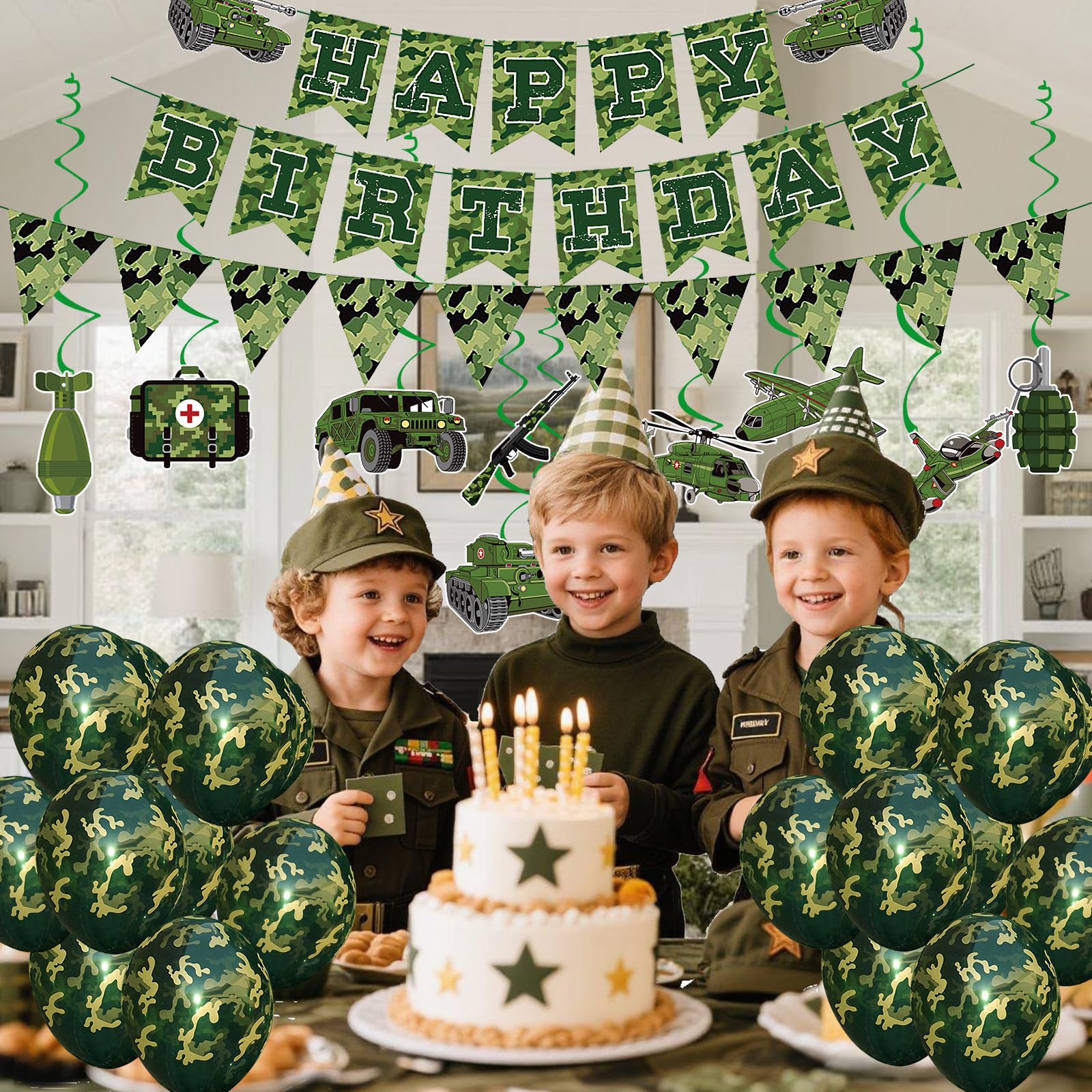 GSYUNZYKJ Army Birthday Party Decorations – Camouflage Military Banner, Balloons & Swirls