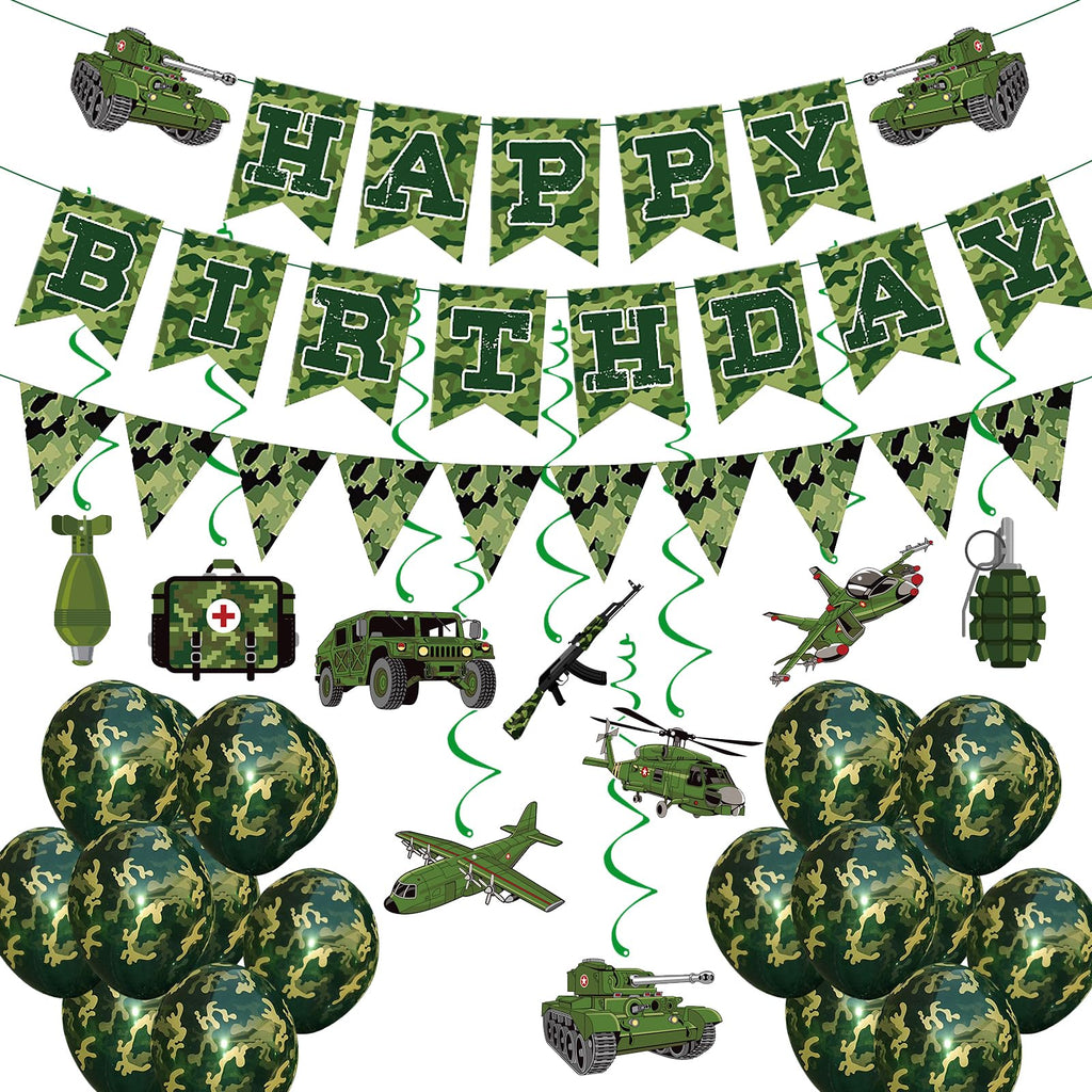 GSYUNZYKJ Army Birthday Party Decorations – Camouflage Military Banner, Balloons & Swirls