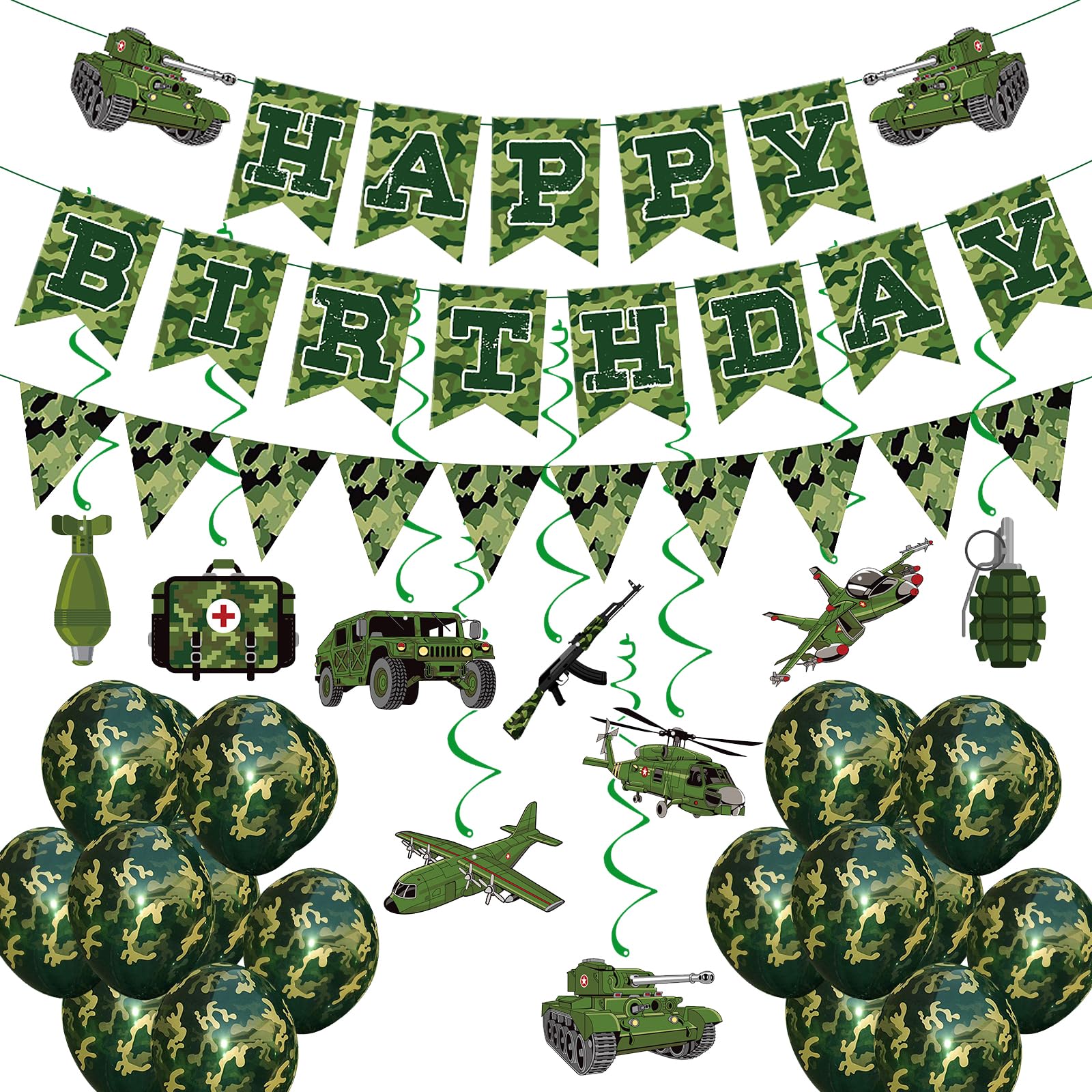 GSYUNZYKJ Army Birthday Party Decorations – Camouflage Military Banner, Balloons & Swirls