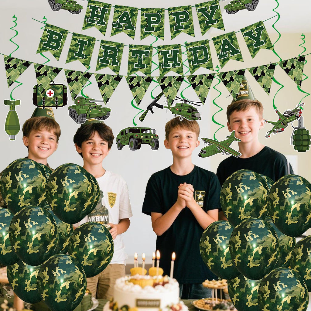 GSYUNZYKJ Army Birthday Party Decorations – Camouflage Military Banner, Balloons & Swirls