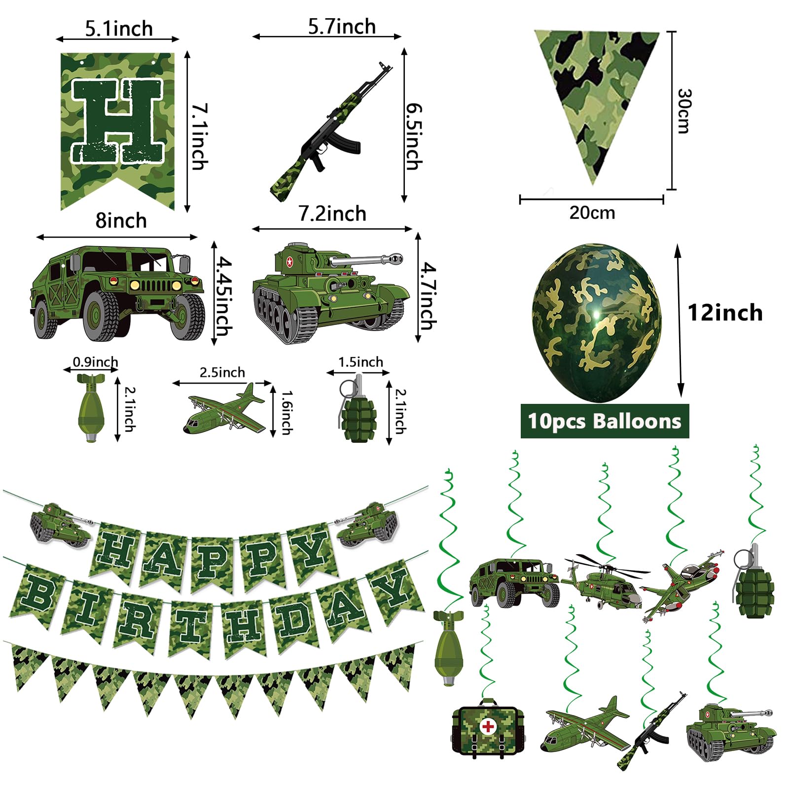 GSYUNZYKJ Army Birthday Party Decorations – Camouflage Military Banner, Balloons & Swirls
