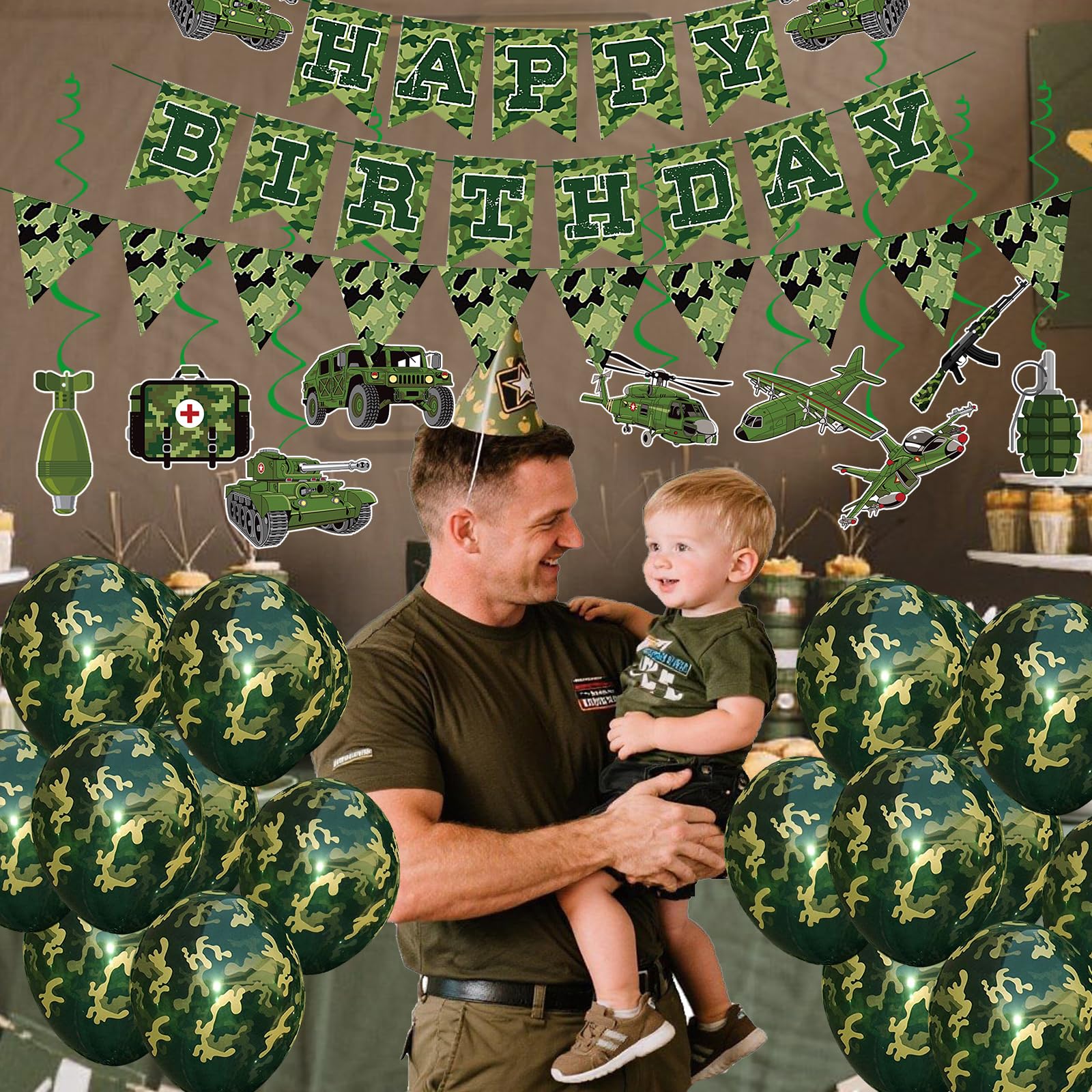 GSYUNZYKJ Army Birthday Party Decorations – Camouflage Military Banner, Balloons & Swirls