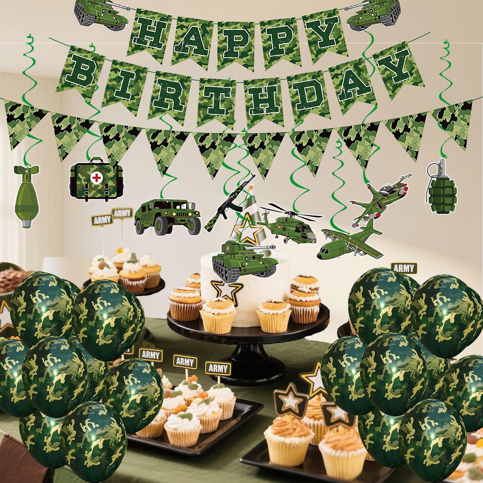 GSYUNZYKJ Army Birthday Party Decorations – Camouflage Military Banner, Balloons & Swirls