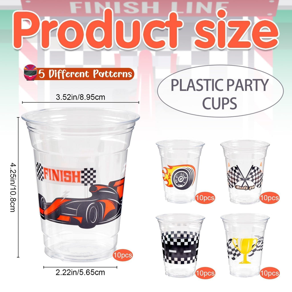 GuassLee 50 Race Car Birthday Party Cups – 12oz Checkered Flag Disposable