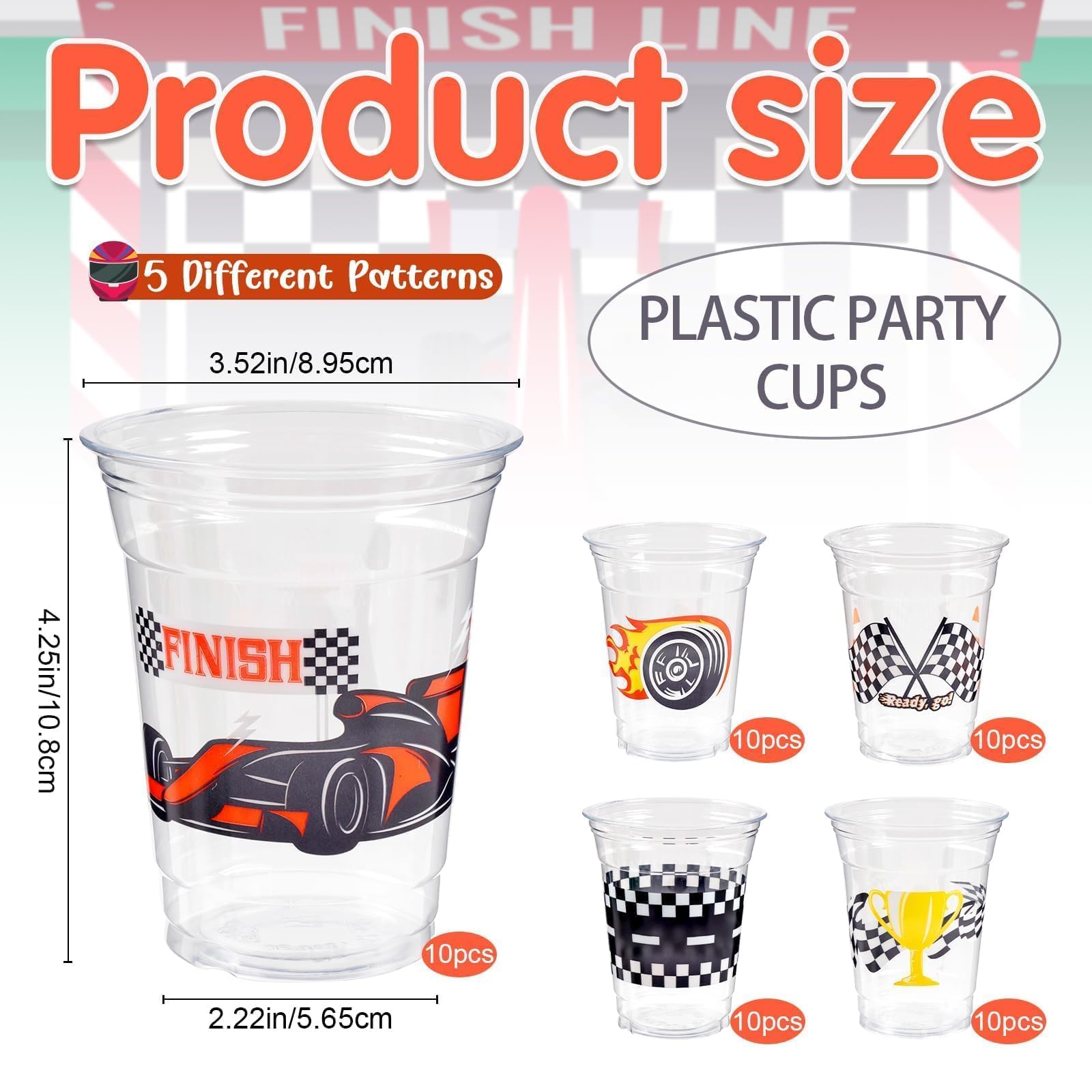 GuassLee 50 Race Car Birthday Party Cups – 12oz Checkered Flag Disposable