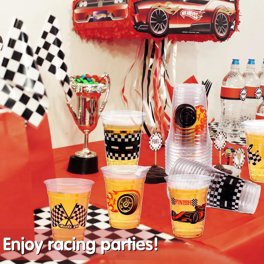 GuassLee 50 Race Car Birthday Party Cups – 12oz Checkered Flag Disposable