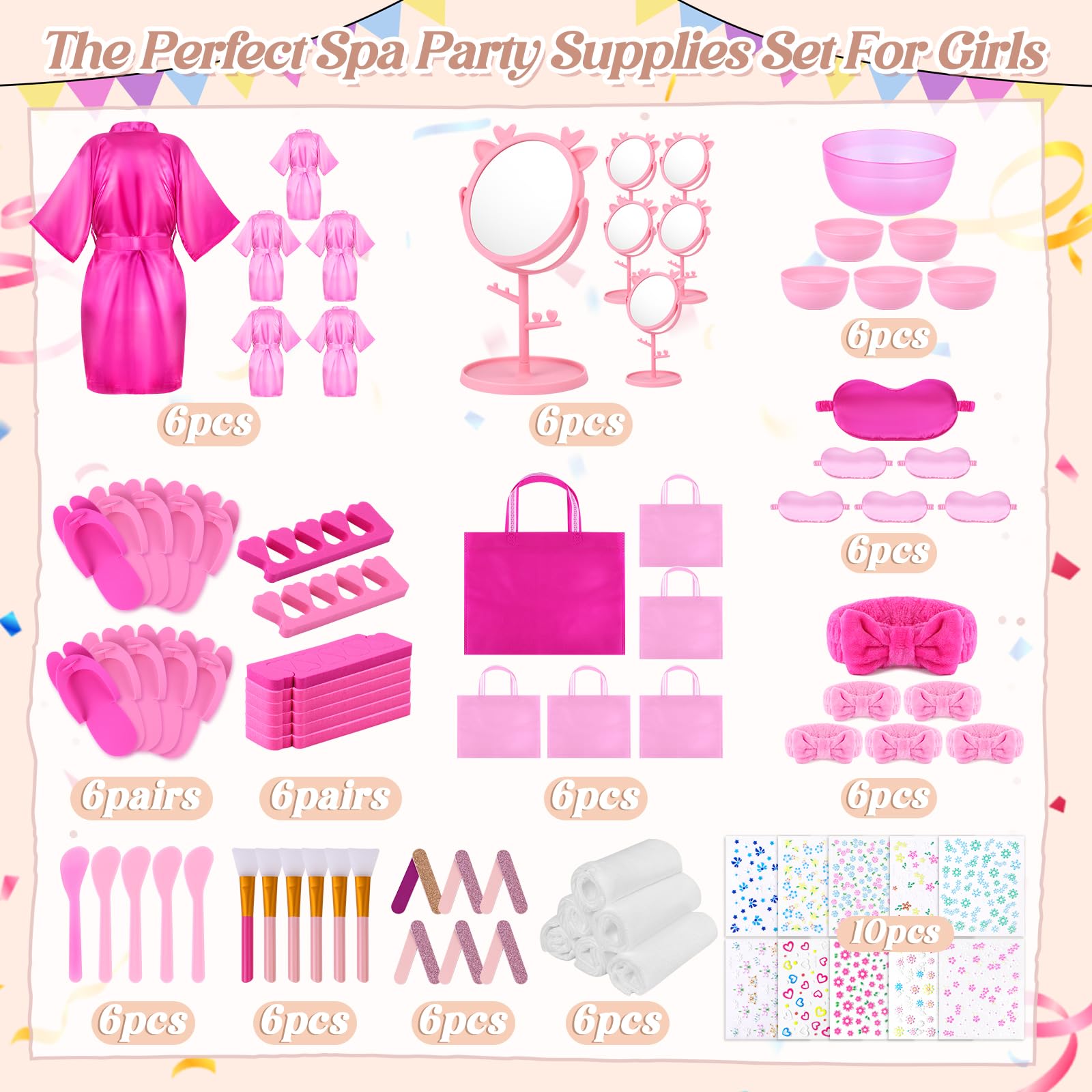 Guifizeiom Spa Party Kit for Girls — 6 Satin Robes & Sleepover Essentials