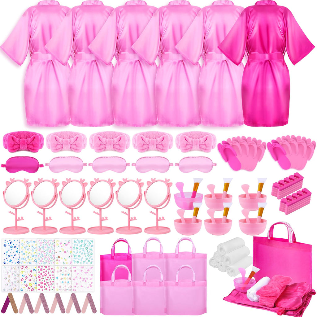 Guifizeiom Spa Party Kit for Girls — 6 Satin Robes & Sleepover Essentials