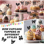 Guiqulai 25 Pcs Black Bow Cake Toppers Set – Birthday, Wedding & Baby Shower Decorations