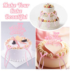 Guiqulai 25 Pcs Bow Cake Toppers – Pink Birthday Cake Topper & Cupcake Toppers Set