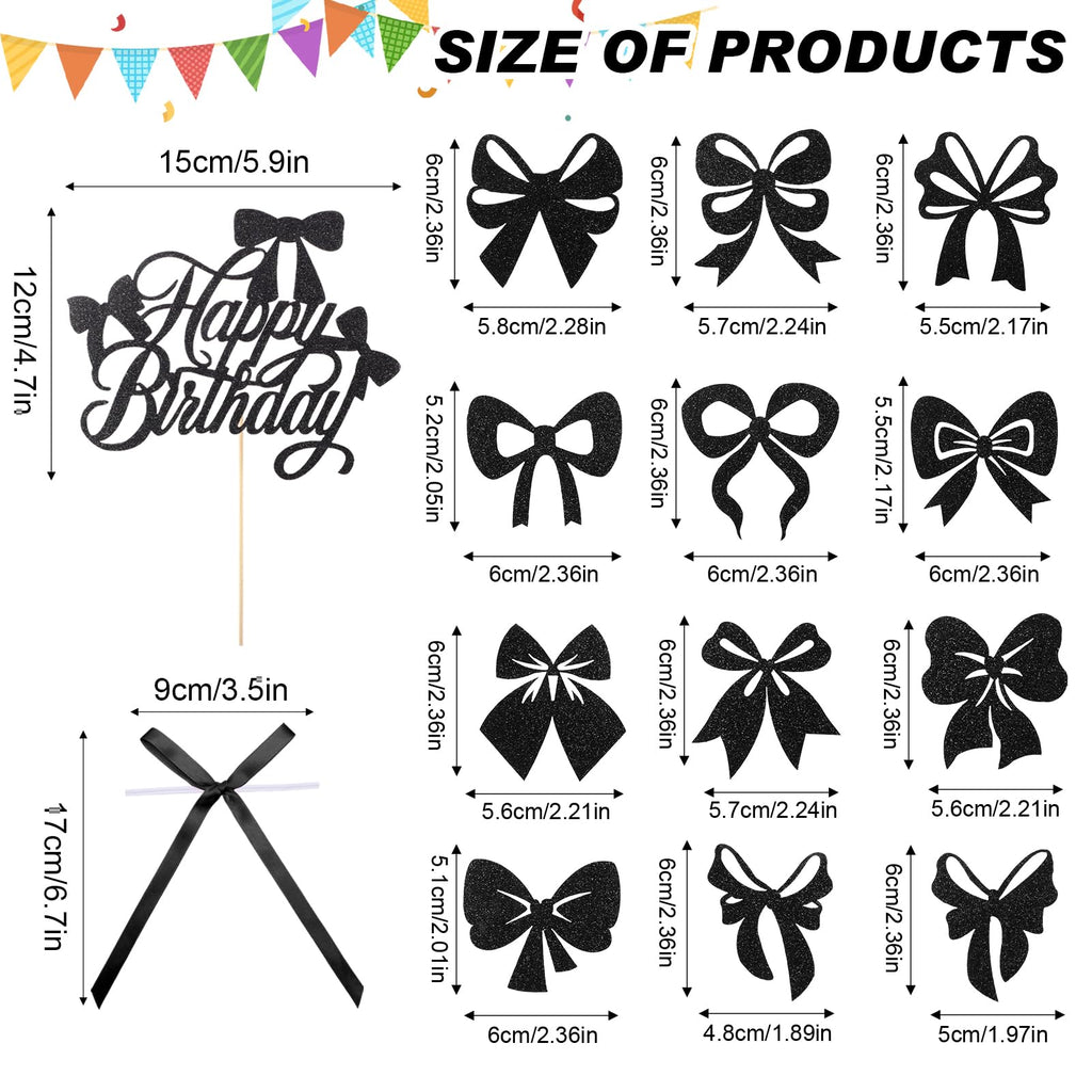 Guiqulai 25 Pcs Black Bow Cake Toppers Set – Birthday, Wedding & Baby Shower Decorations