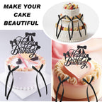 Guiqulai 25 Pcs Black Bow Cake Toppers Set – Birthday, Wedding & Baby Shower Decorations