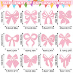 Guiqulai 25 Pcs Bow Cake Toppers – Pink Birthday Cake Topper & Cupcake Toppers Set