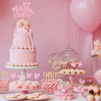 Guiqulai 25 Pcs Bow Cake Toppers – Pink Birthday Cake Topper & Cupcake Toppers Set