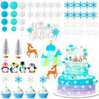 Guiqulai 52-Piece Winter Wonderland Cake Topper Set – Penguin, Snowflake, Reindeer & Castle Decor