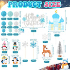 Guiqulai 52-Piece Winter Wonderland Cake Topper Set – Penguin, Snowflake, Reindeer & Castle Decor