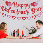 GULWAT Glitter Happy Valentines Day Banner - 10ft Red & Pink Sparkling Valentine Decorations