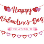 GULWAT Glitter Happy Valentines Day Banner - 10ft Red & Pink Sparkling Valentine Decorations