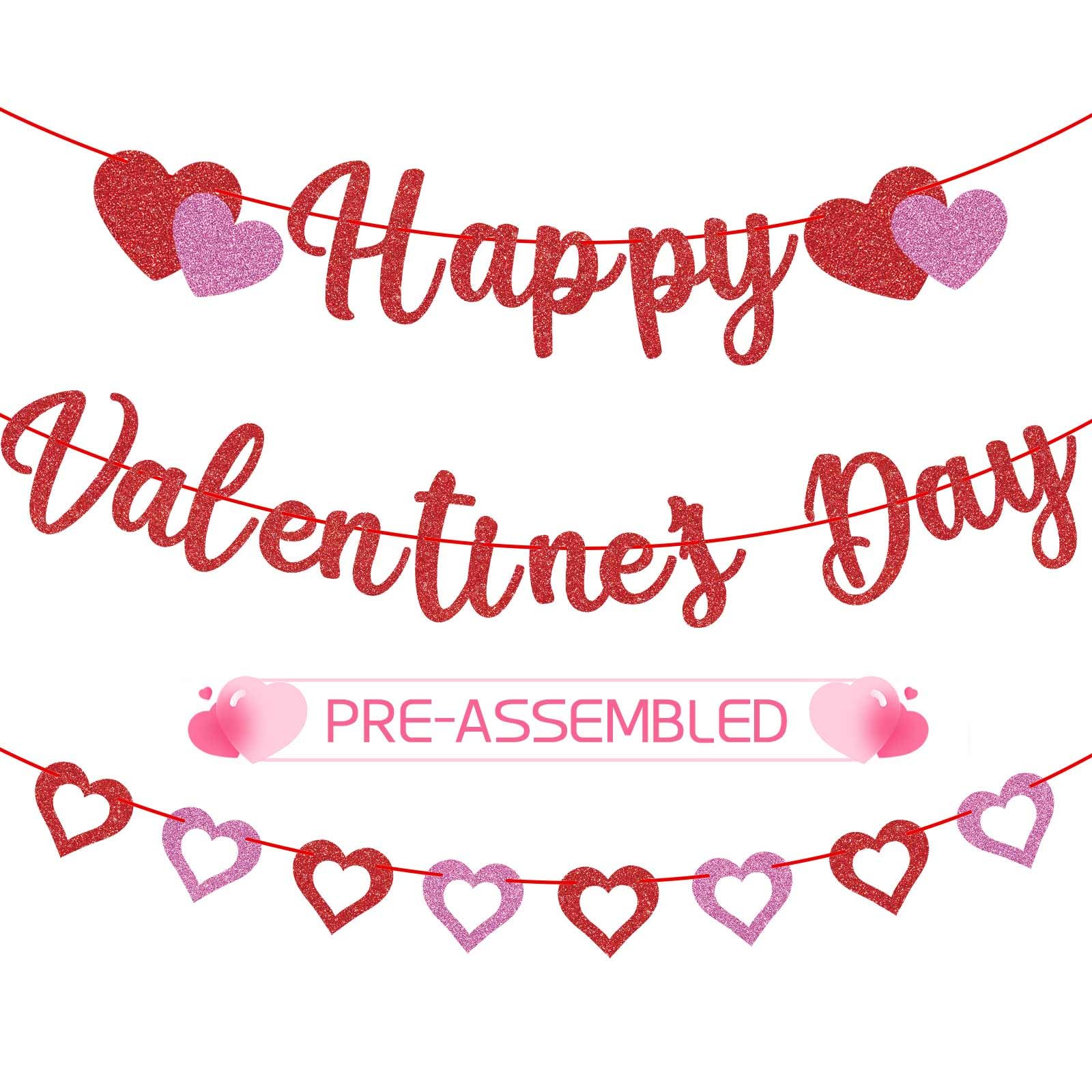 GULWAT Glitter Happy Valentines Day Banner - 10ft Red & Pink Sparkling Valentine Decorations