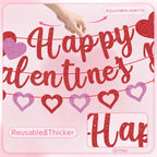 GULWAT Glitter Happy Valentines Day Banner - 10ft Red & Pink Sparkling Valentine Decorations