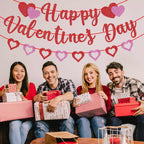 GULWAT Glitter Happy Valentines Day Banner - 10ft Red & Pink Sparkling Valentine Decorations