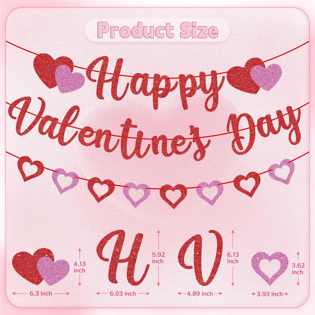 GULWAT Glitter Happy Valentines Day Banner - 10ft Red & Pink Sparkling Valentine Decorations