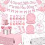 Gupesxu Pink Bow Baby Shower Decorations — Complete 25-Guest Party Supplies Set