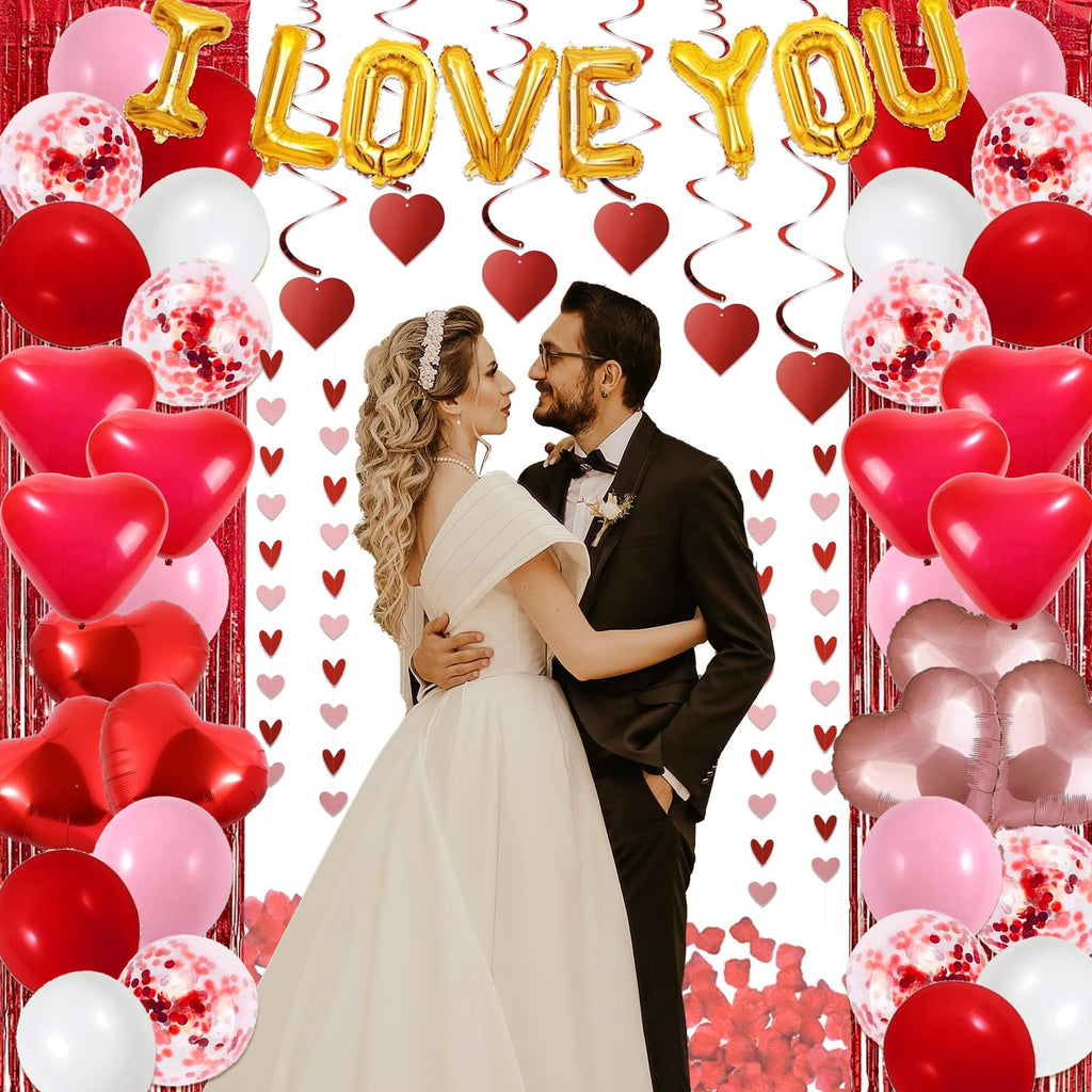 Guudmua 72 Pcs Valentines Day Decor Kit – Balloons, Petals & Romantic Accents