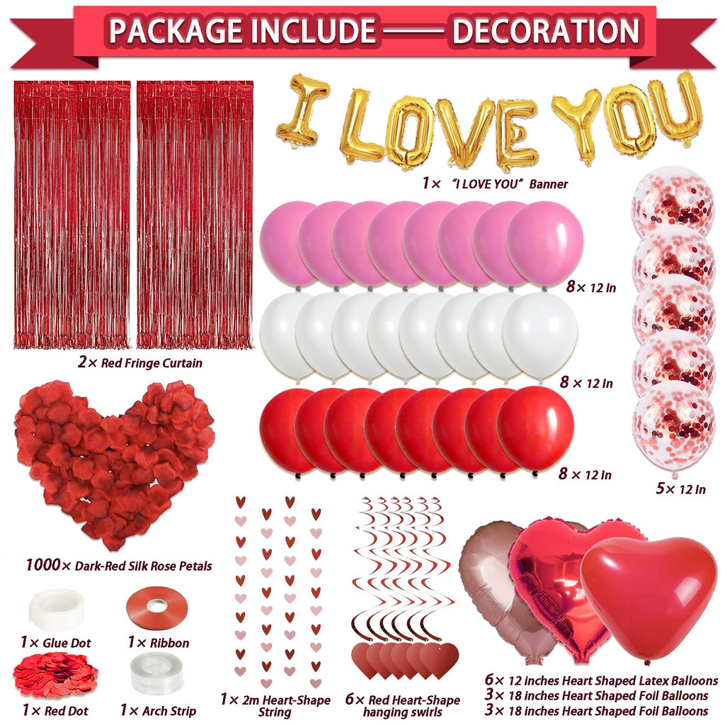 Guudmua 72 Pcs Valentines Day Decor Kit – Balloons, Petals & Romantic Accents